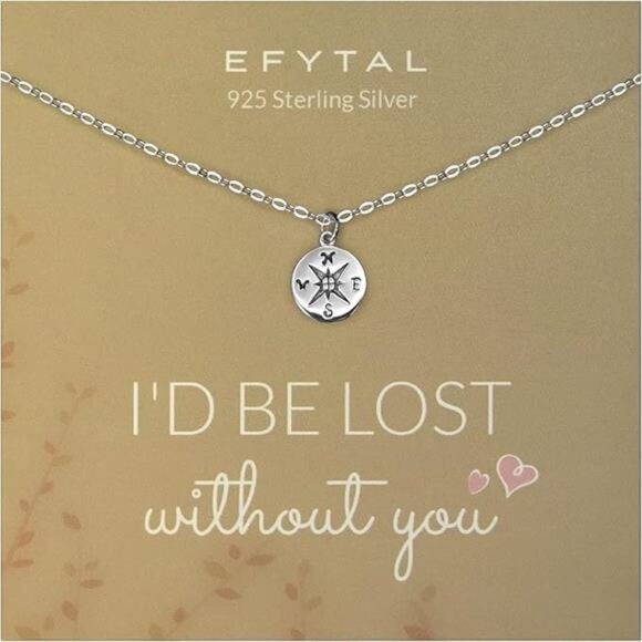Sterling Silver or 14K Gold Plated Compass Necklace for Girlfriend|Women|Wife - Picture 7 of 7